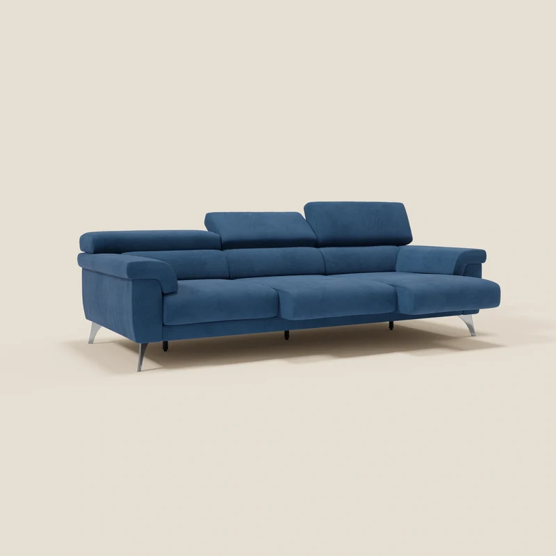 Raffaello Canapé avec 3 assises coulissantes et têtières inclinables en microfibre détachable T11 bleu