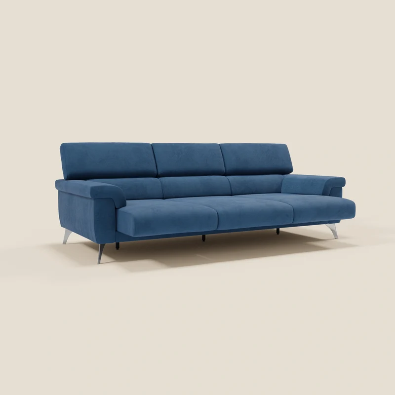 Raffaello Canapé avec 3 assises coulissantes et têtières inclinables en microfibre détachable T11 bleu
