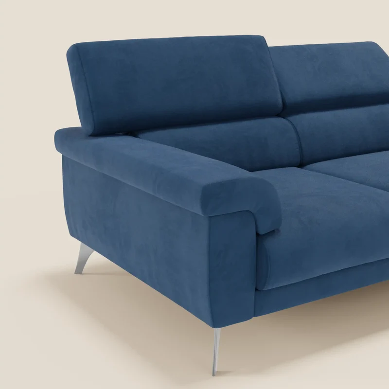 Raffaello Canapé avec 3 assises coulissantes et têtières inclinables en microfibre détachable T11 bleu