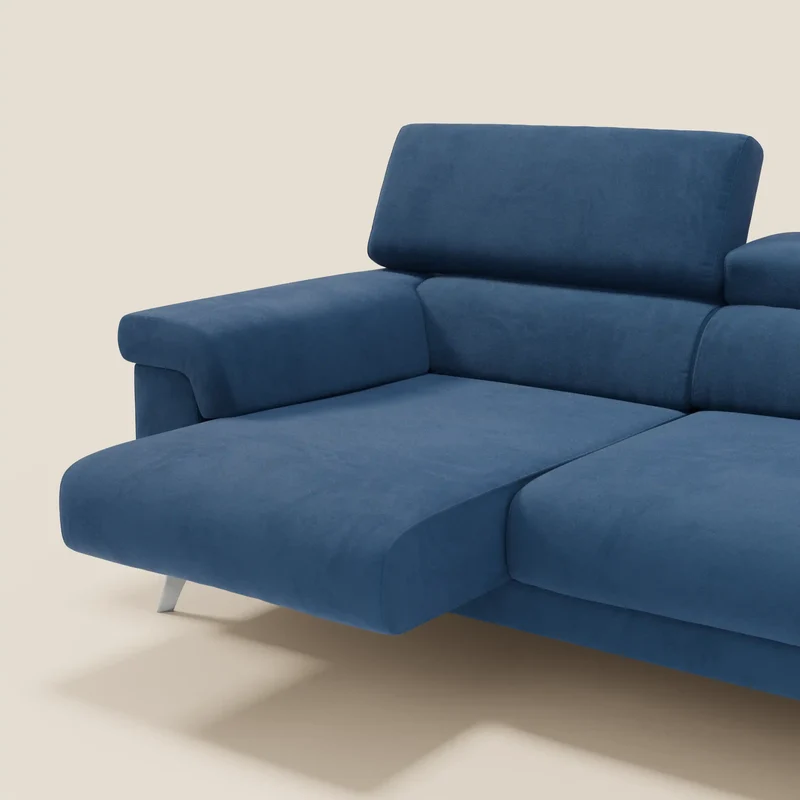 Raffaello Canapé avec 3 assises coulissantes et têtières inclinables en microfibre détachable T11 bleu