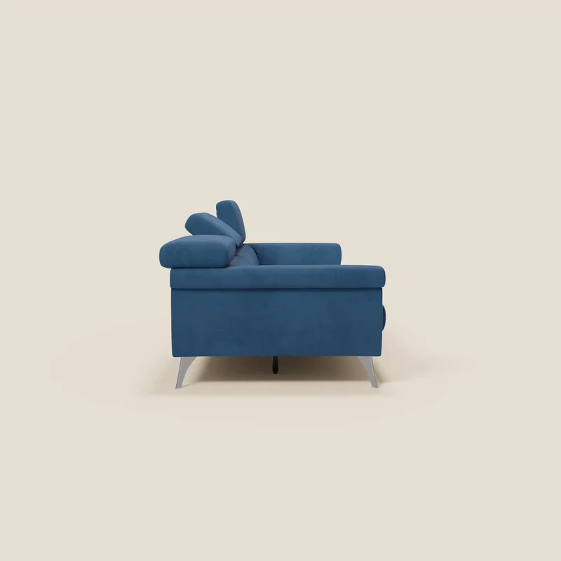 Raffaello Canapé avec 3 assises coulissantes et têtières inclinables en microfibre détachable T11 bleu