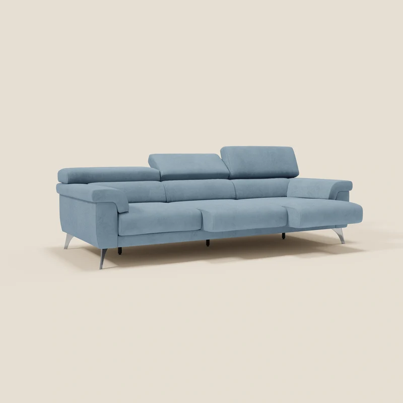 Raffaello Canapé avec 3 assises coulissantes et têtières inclinables en microfibre détachable T11 bleu pastel