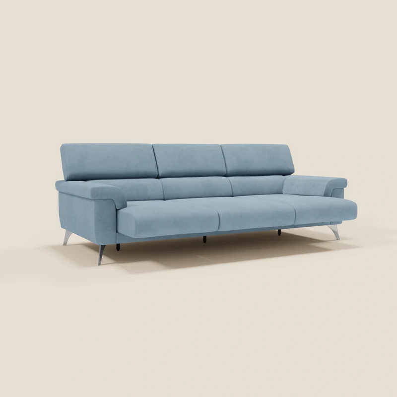 Raffaello Canapé avec 3 assises coulissantes et têtières inclinables en microfibre détachable T11 bleu pastel
