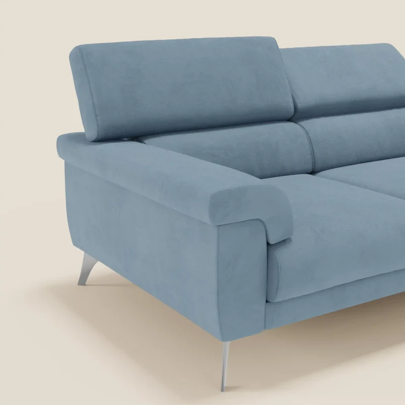 Raffaello Canapé avec 3 assises coulissantes et têtières inclinables en microfibre détachable T11 bleu pastel