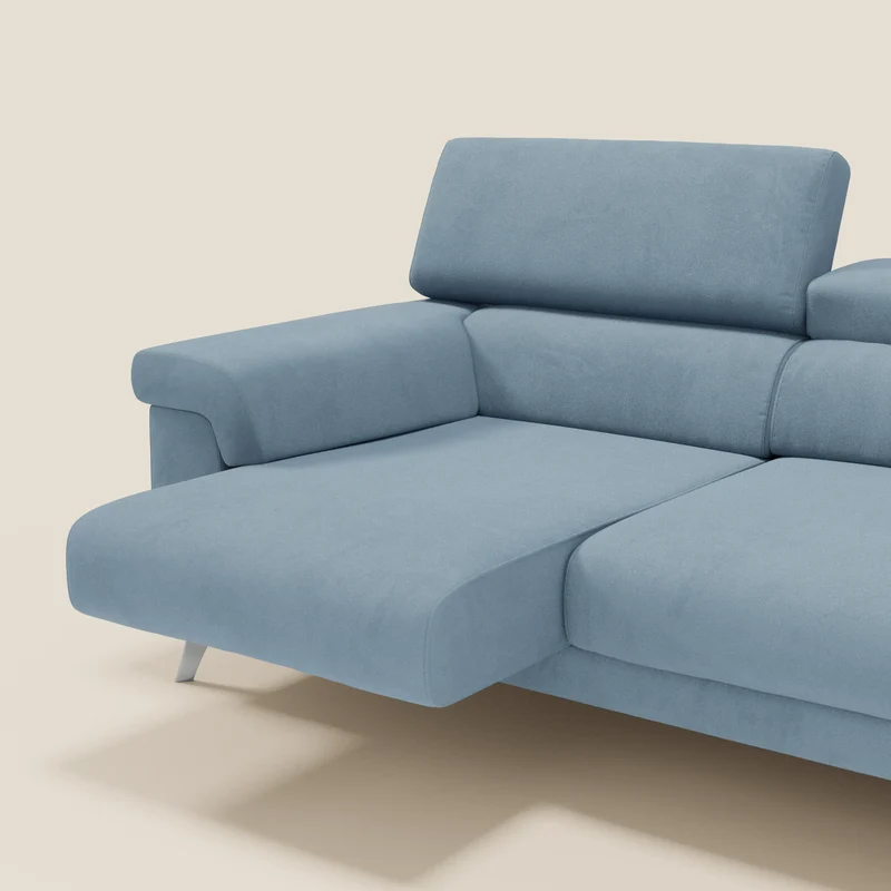 Raffaello Canapé avec 3 assises coulissantes et têtières inclinables en microfibre détachable T11 bleu pastel