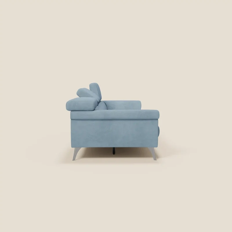 Raffaello Canapé avec 3 assises coulissantes et têtières inclinables en microfibre détachable T11 bleu pastel