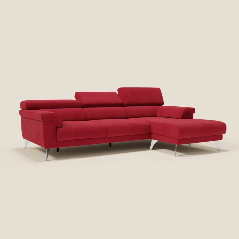Raffaello Canapé d'angle avec assises coulissantes et têtières en microfibre détachable T11 rouge