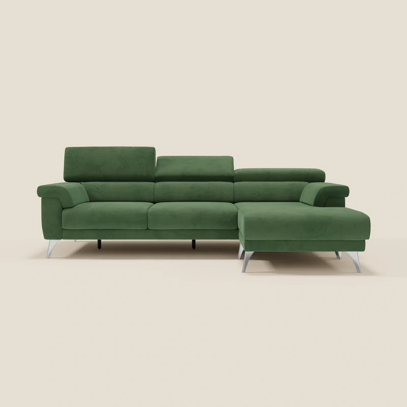 Raffaello Canapé d'angle avec assises coulissantes et têtières en microfibre détachable T11 vert
