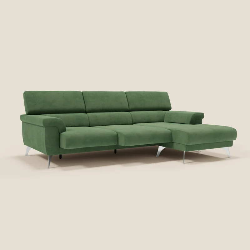 Raffaello Canapé d'angle avec assises coulissantes et têtières en microfibre détachable T11 vert