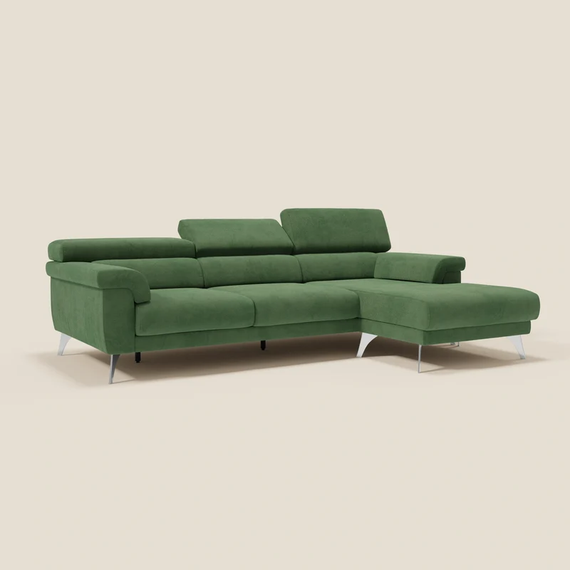 Raffaello Canapé d'angle avec assises coulissantes et têtières en microfibre détachable T11 vert
