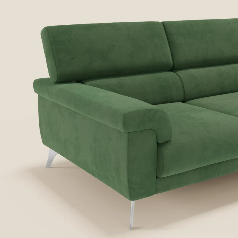 Raffaello Canapé d'angle avec assises coulissantes et têtières en microfibre détachable T11 vert