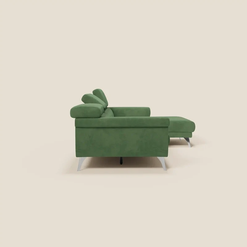 Raffaello Canapé d'angle avec assises coulissantes et têtières en microfibre détachable T11 vert