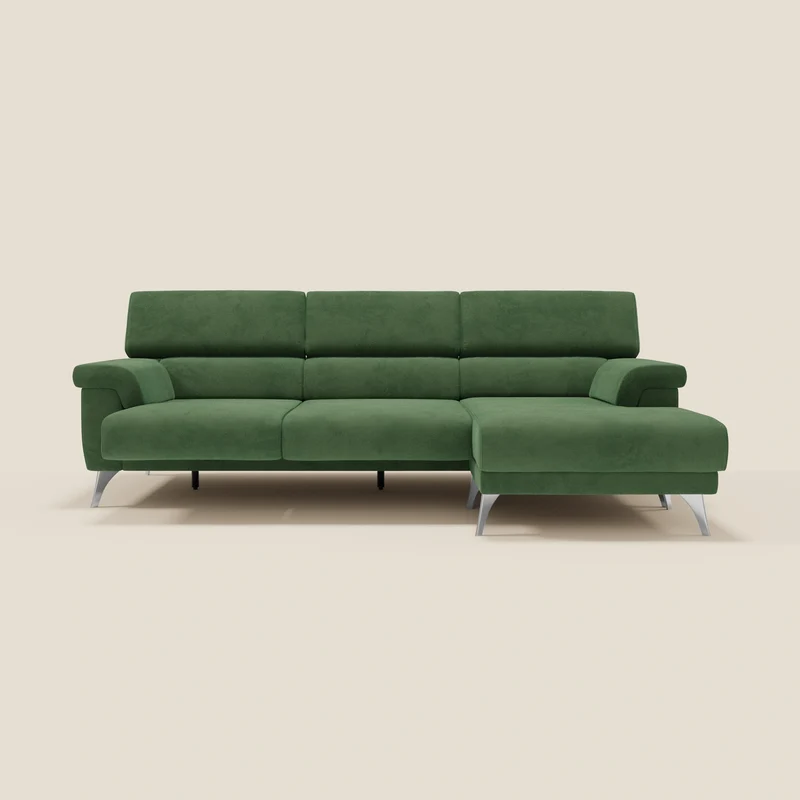Raffaello Canapé d'angle avec assises coulissantes et têtières en microfibre détachable T11 vert