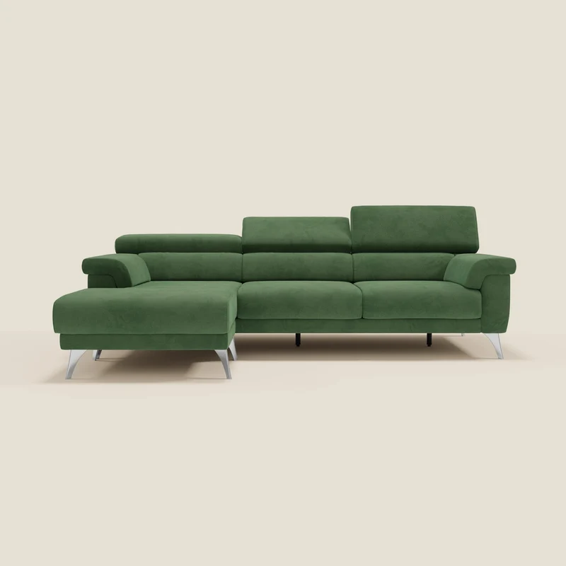 Raffaello Canapé d'angle avec assises coulissantes et têtières en microfibre détachable T11 vert