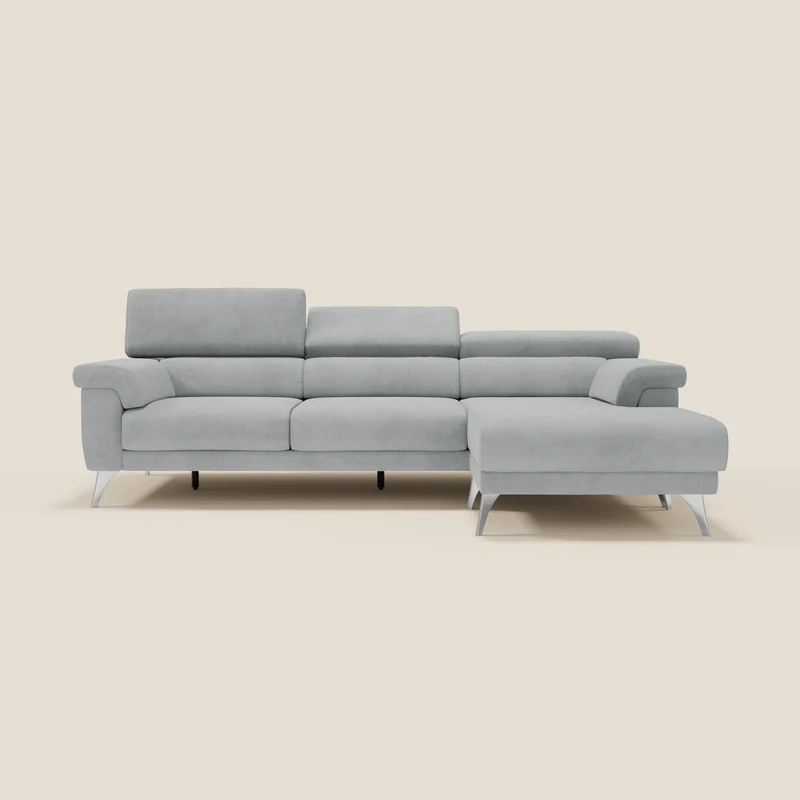 Raffaello Canapé d'angle avec assises coulissantes et têtières en microfibre détachable T11 gris clair