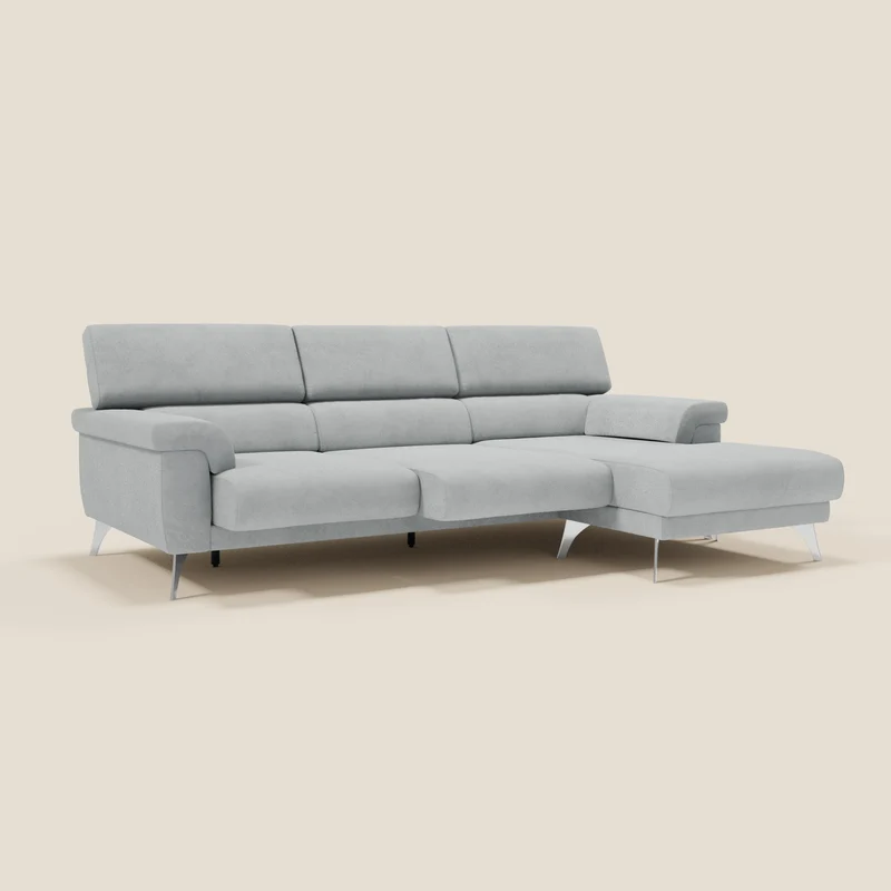 Raffaello Canapé d'angle avec assises coulissantes et têtières en microfibre détachable T11 gris clair