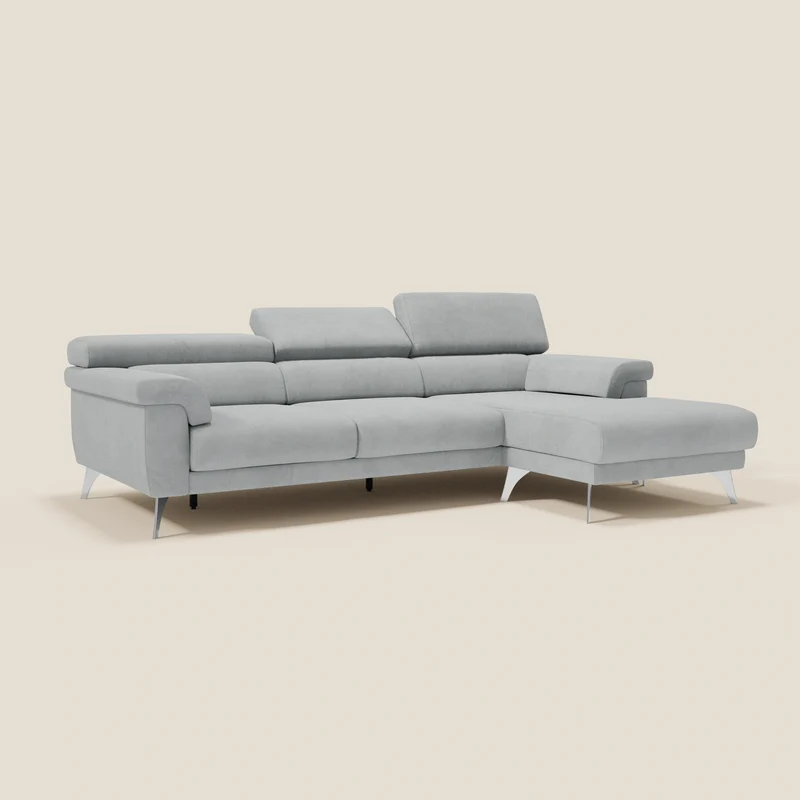 Raffaello Canapé d'angle avec assises coulissantes et têtières en microfibre détachable T11 gris clair