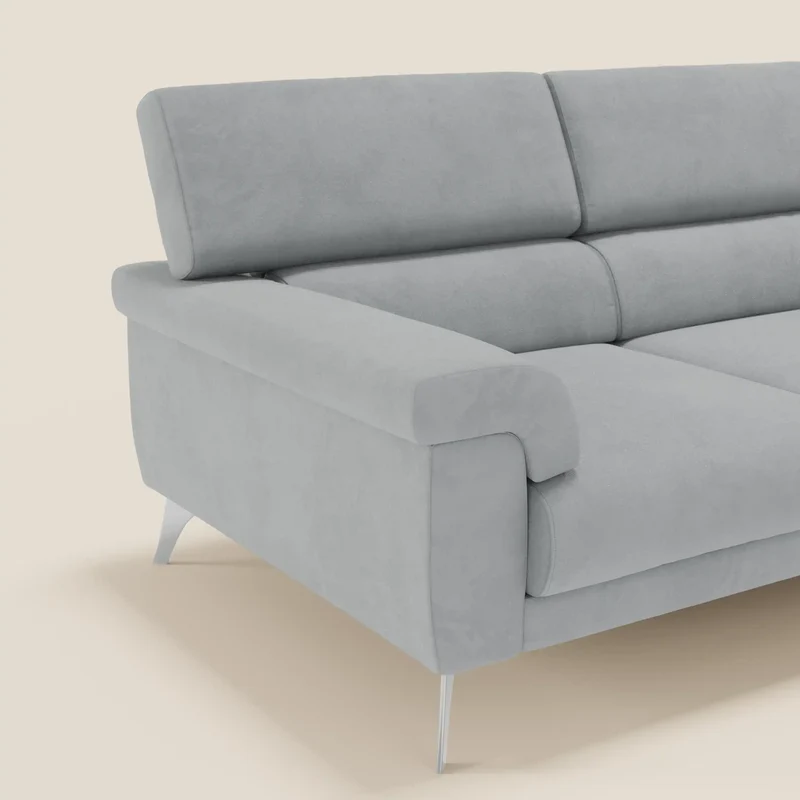 Raffaello Canapé d'angle avec assises coulissantes et têtières en microfibre détachable T11 gris clair