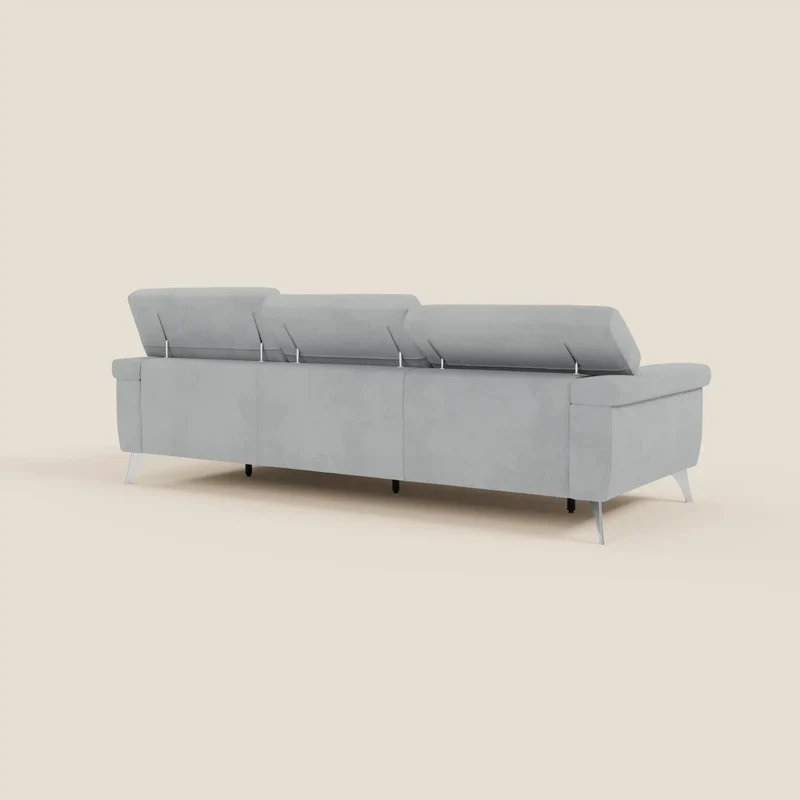 Raffaello Canapé d'angle avec assises coulissantes et têtières en microfibre détachable T11 gris clair