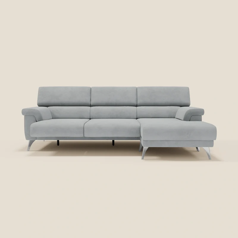Raffaello Canapé d'angle avec assises coulissantes et têtières en microfibre détachable T11 gris clair