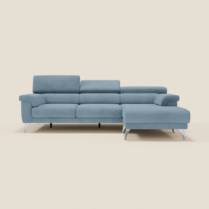 Raffaello Canapé d'angle avec assises coulissantes et têtières en microfibre détachable T11 bleu pastel