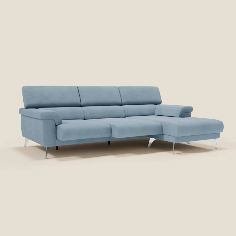 Raffaello Canapé d'angle avec assises coulissantes et têtières en microfibre détachable T11 bleu pastel