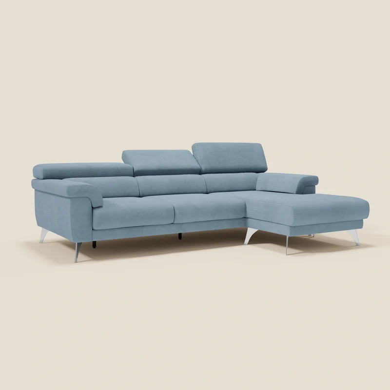 Raffaello Canapé d'angle avec assises coulissantes et têtières en microfibre détachable T11 bleu pastel