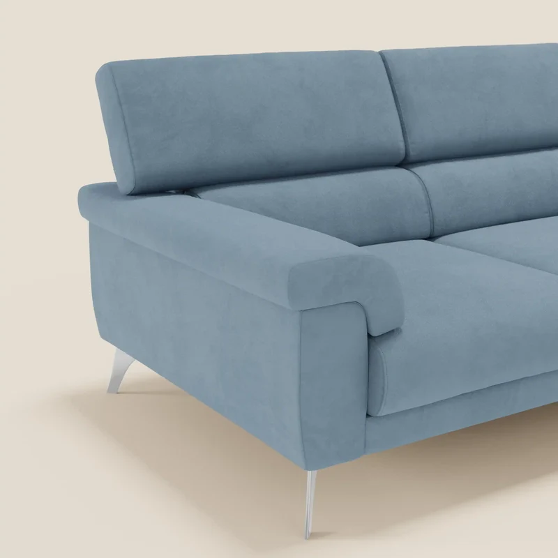 Raffaello Canapé d'angle avec assises coulissantes et têtières en microfibre détachable T11 bleu pastel