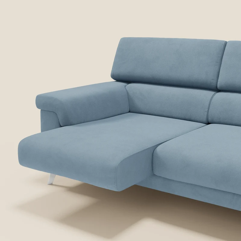 Raffaello Canapé d'angle avec assises coulissantes et têtières en microfibre détachable T11 bleu pastel