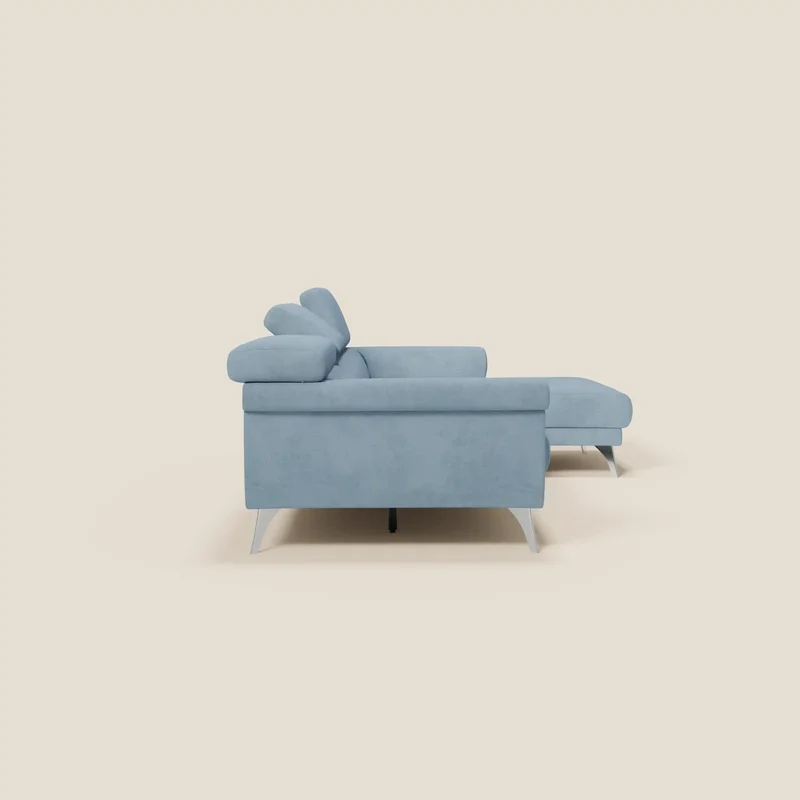 Raffaello Canapé d'angle avec assises coulissantes et têtières en microfibre détachable T11 bleu pastel