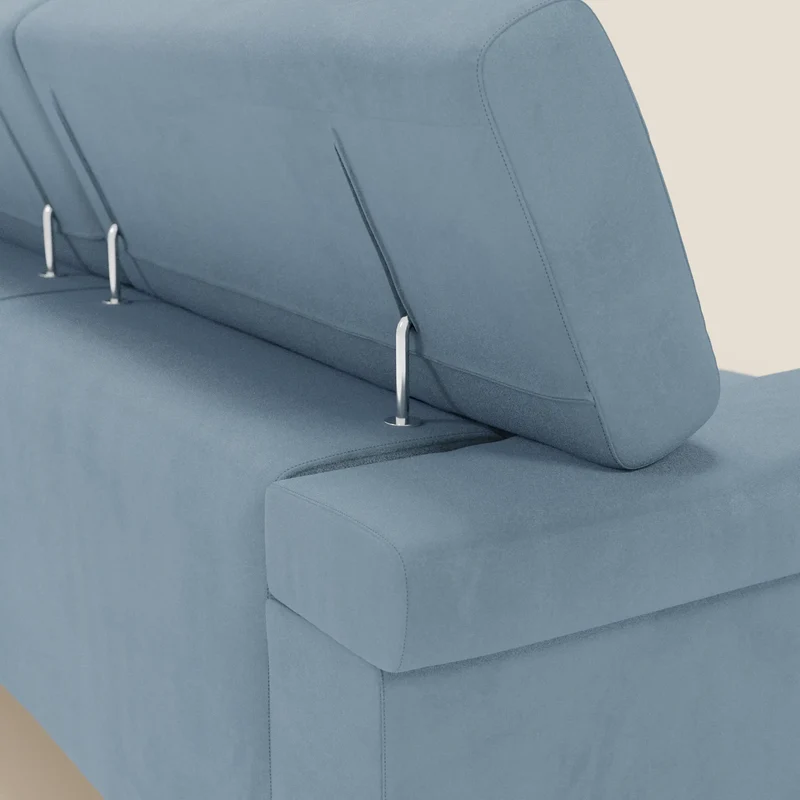 Raffaello Canapé d'angle avec assises coulissantes et têtières en microfibre détachable T11 bleu pastel