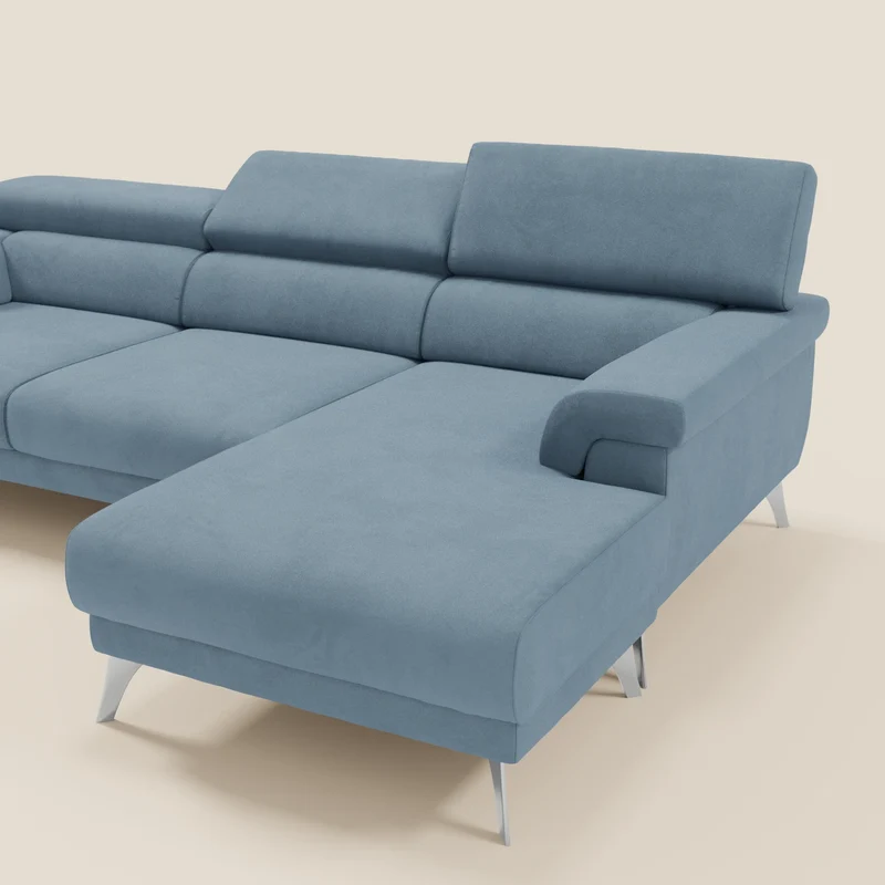 Raffaello Canapé d'angle avec assises coulissantes et têtières en microfibre détachable T11 bleu pastel