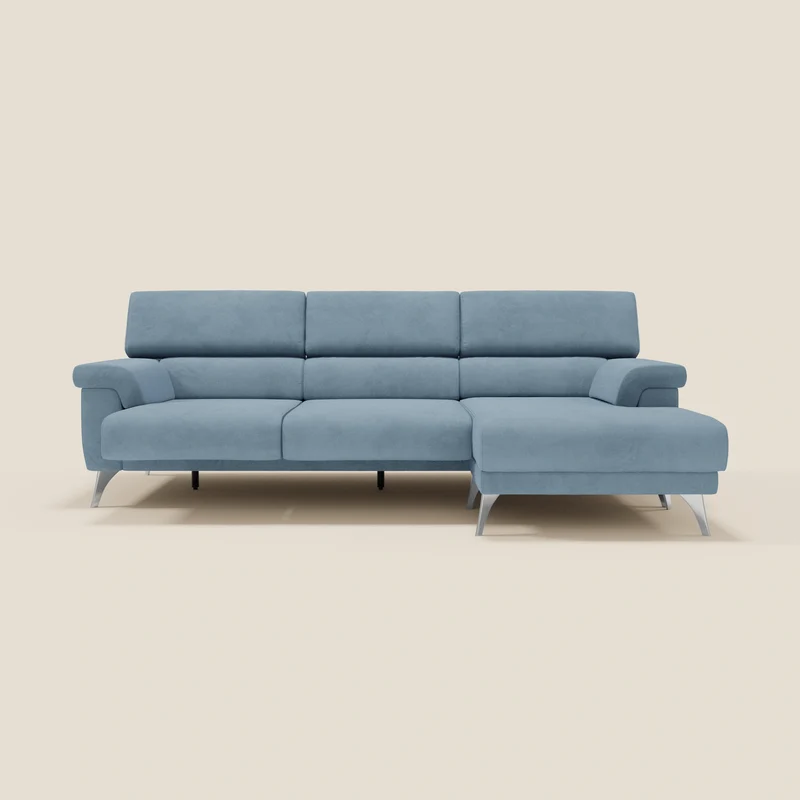 Raffaello Canapé d'angle avec assises coulissantes et têtières en microfibre détachable T11 bleu pastel