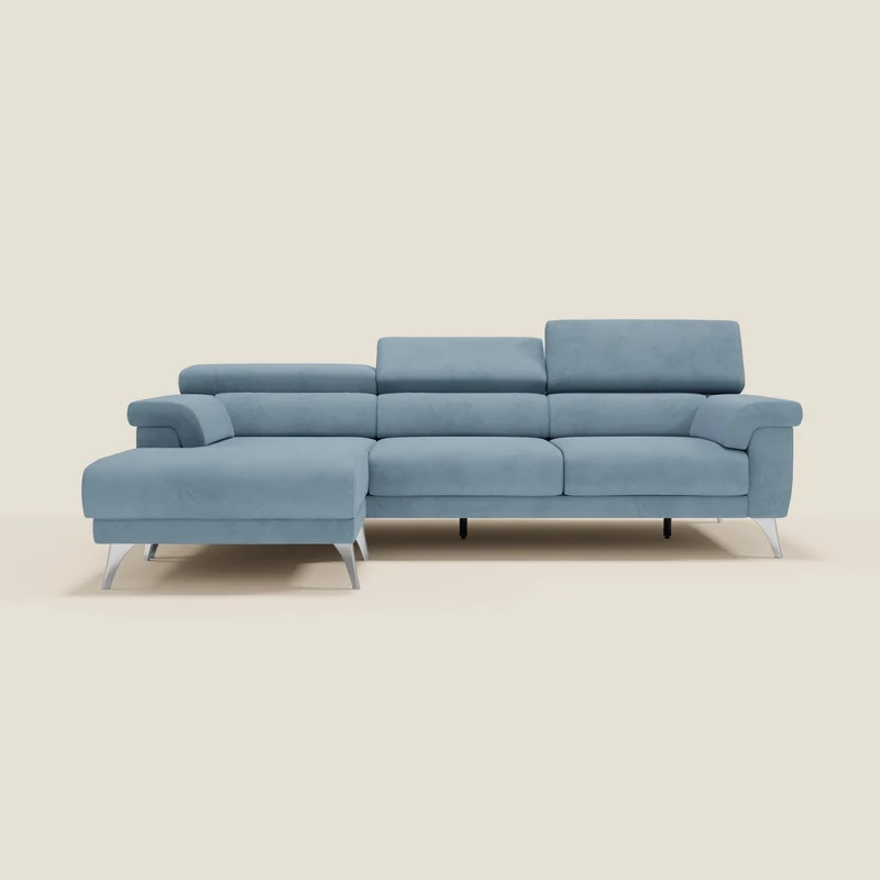 Raffaello Canapé d'angle avec assises coulissantes et têtières en microfibre détachable T11 bleu pastel