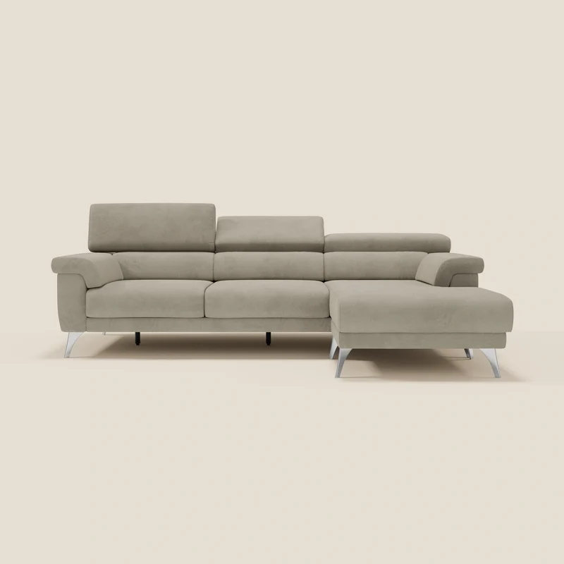 Raffaello Canapé d'angle avec assises coulissantes et têtières en microfibre détachable T11 taupe