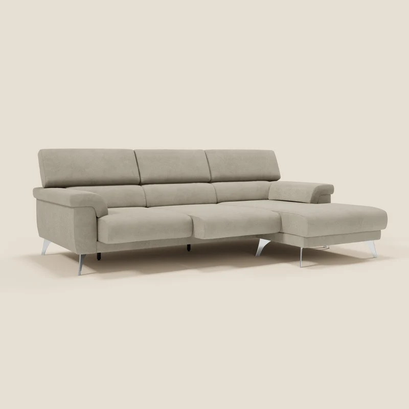 Raffaello Canapé d'angle avec assises coulissantes et têtières en microfibre détachable T11 taupe