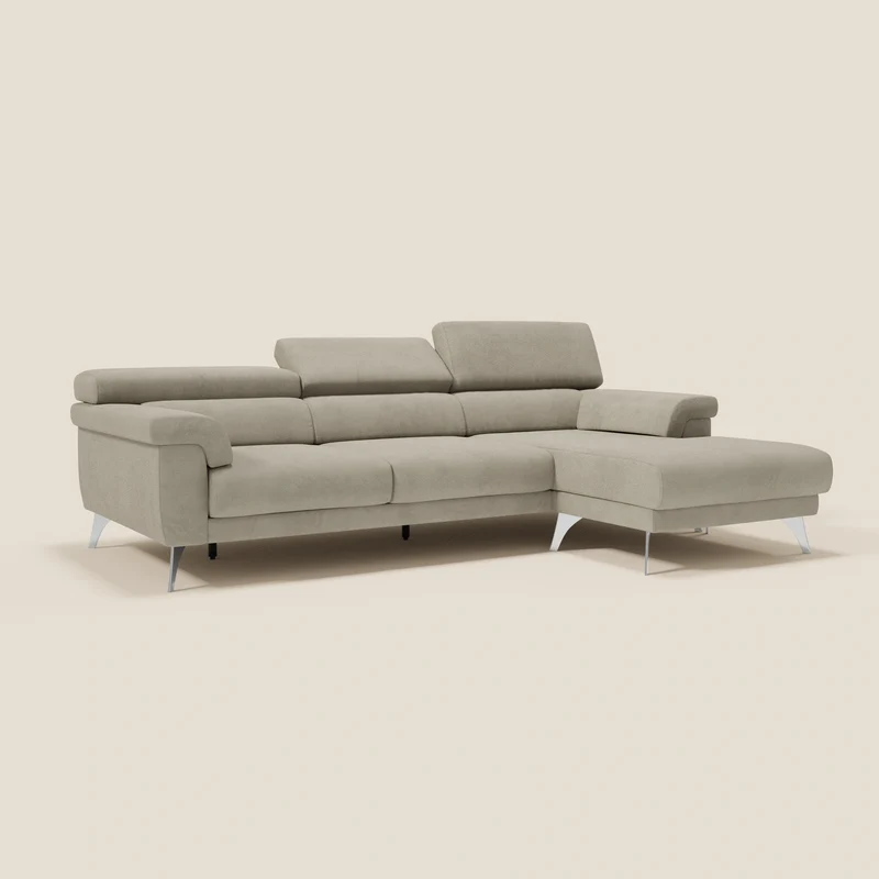 Raffaello Canapé d'angle avec assises coulissantes et têtières en microfibre détachable T11 taupe