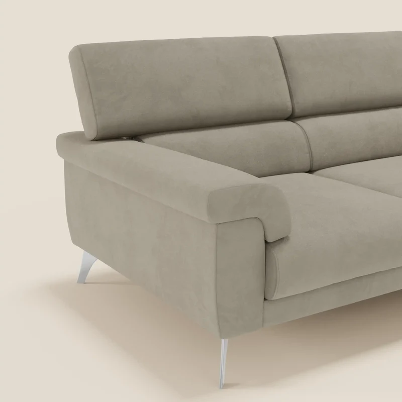 Raffaello Canapé d'angle avec assises coulissantes et têtières en microfibre détachable T11 taupe