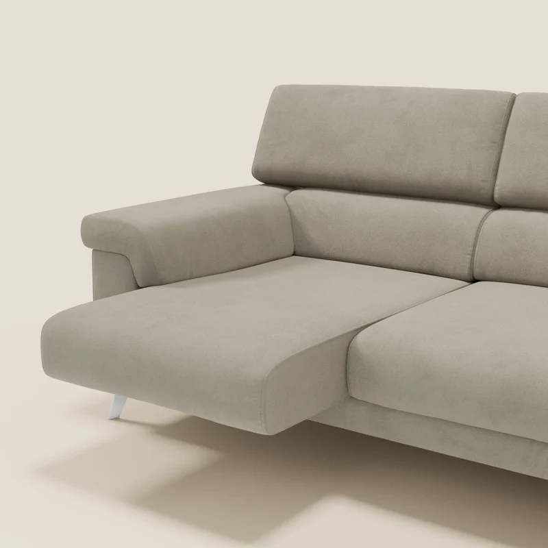 Raffaello Canapé d'angle avec assises coulissantes et têtières en microfibre détachable T11 taupe