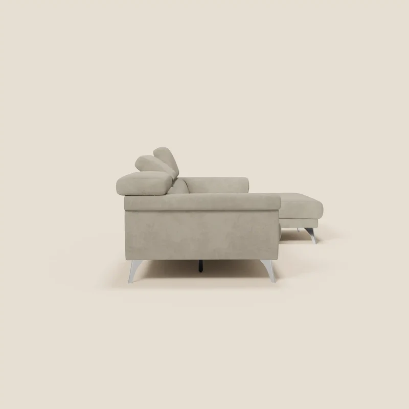 Raffaello Canapé d'angle avec assises coulissantes et têtières en microfibre détachable T11 taupe