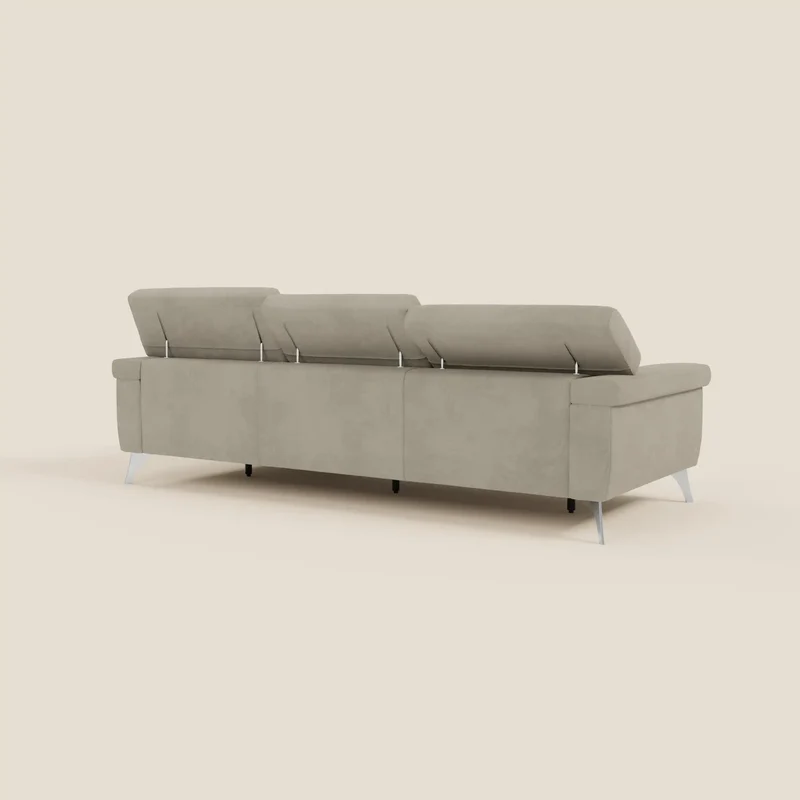 Raffaello Canapé d'angle avec assises coulissantes et têtières en microfibre détachable T11 taupe