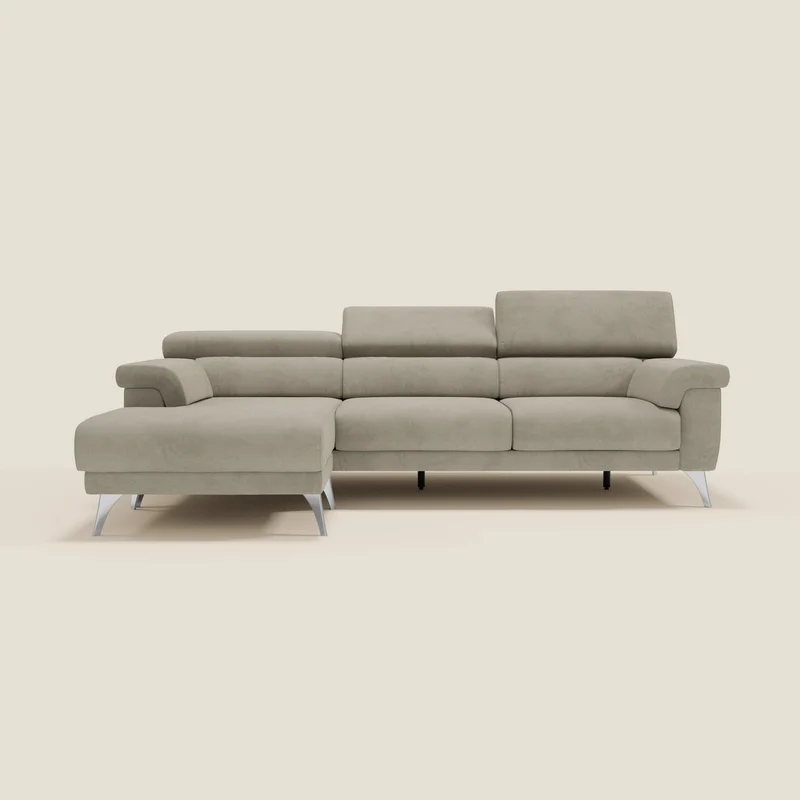 Raffaello Canapé d'angle avec assises coulissantes et têtières en microfibre détachable T11 taupe