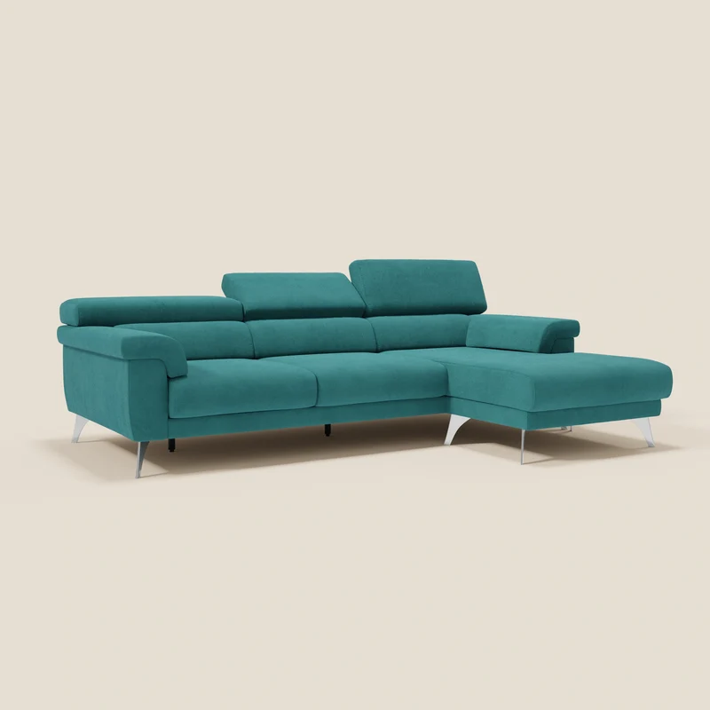 Raffaello Canapé d'angle avec assises coulissantes et têtières en microfibre détachable T11 bleu canard