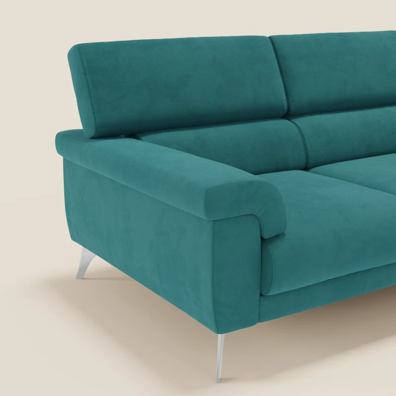 Raffaello Canapé d'angle avec assises coulissantes et têtières en microfibre détachable T11 bleu canard