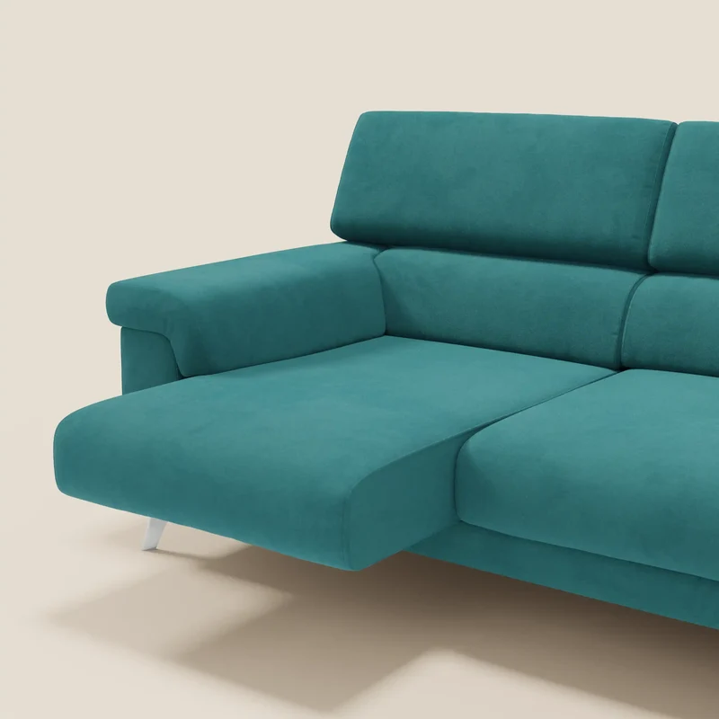 Raffaello Canapé d'angle avec assises coulissantes et têtières en microfibre détachable T11 bleu canard