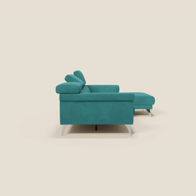 Raffaello Canapé d'angle avec assises coulissantes et têtières en microfibre détachable T11 bleu canard
