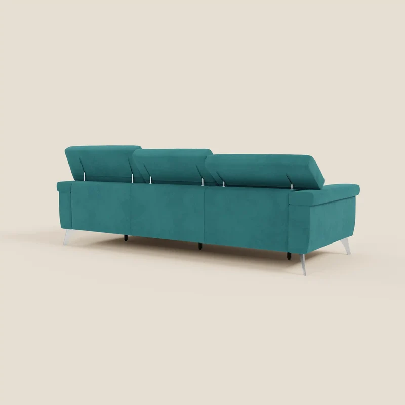 Raffaello Canapé d'angle avec assises coulissantes et têtières en microfibre détachable T11 bleu canard