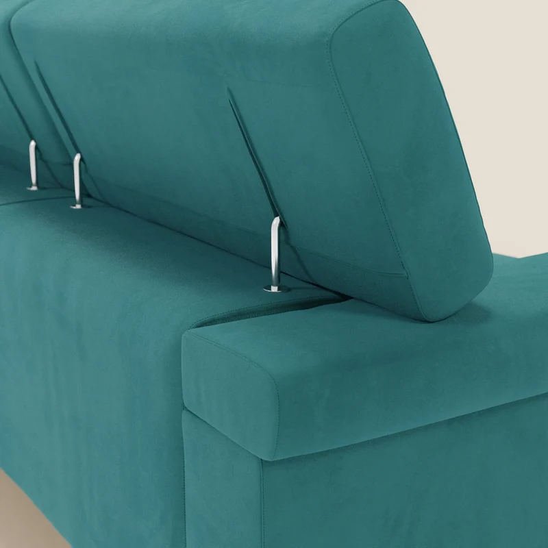 Raffaello Canapé d'angle avec assises coulissantes et têtières en microfibre détachable T11 bleu canard