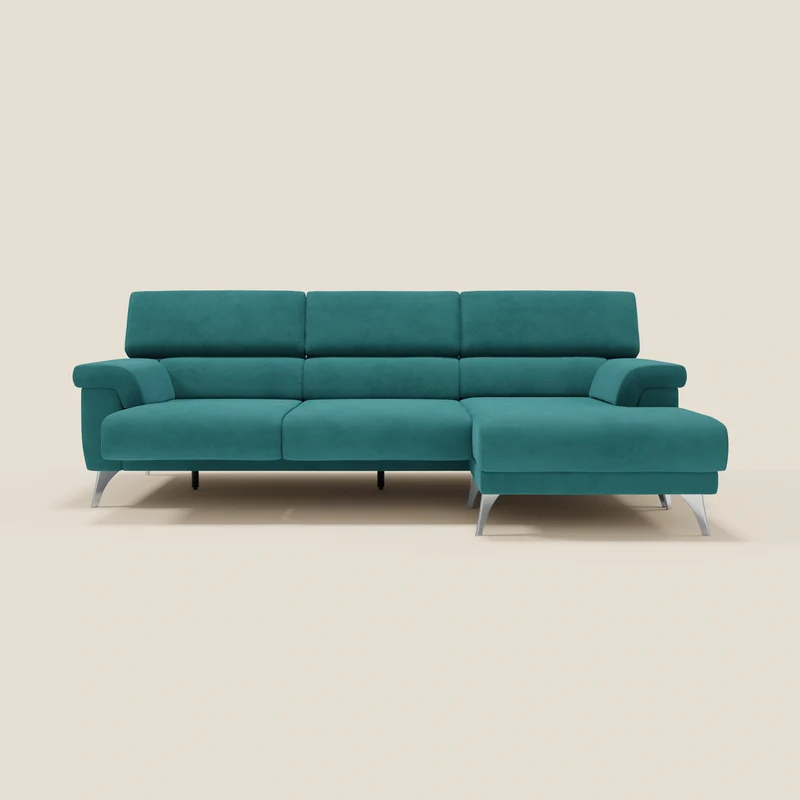 Raffaello Canapé d'angle avec assises coulissantes et têtières en microfibre détachable T11 bleu canard