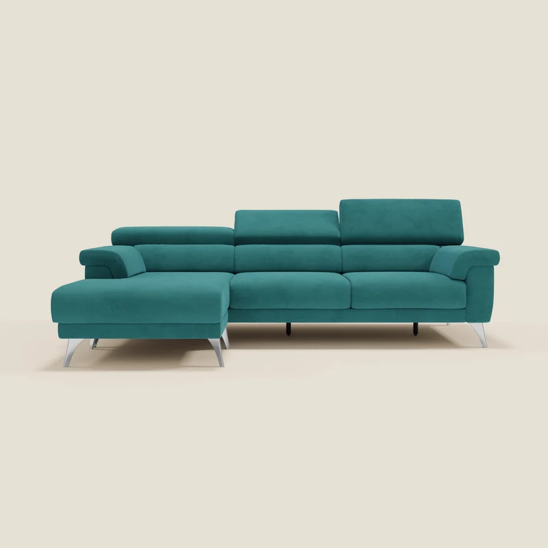 Raffaello Canapé d'angle avec assises coulissantes et têtières en microfibre détachable T11 bleu canard